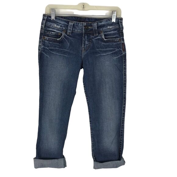 Silver Jeans Women’s Size 26 Capri Twisted Blue Bootcut Low Rise Cut‎ Rolled Hem - Picture 1 of 11